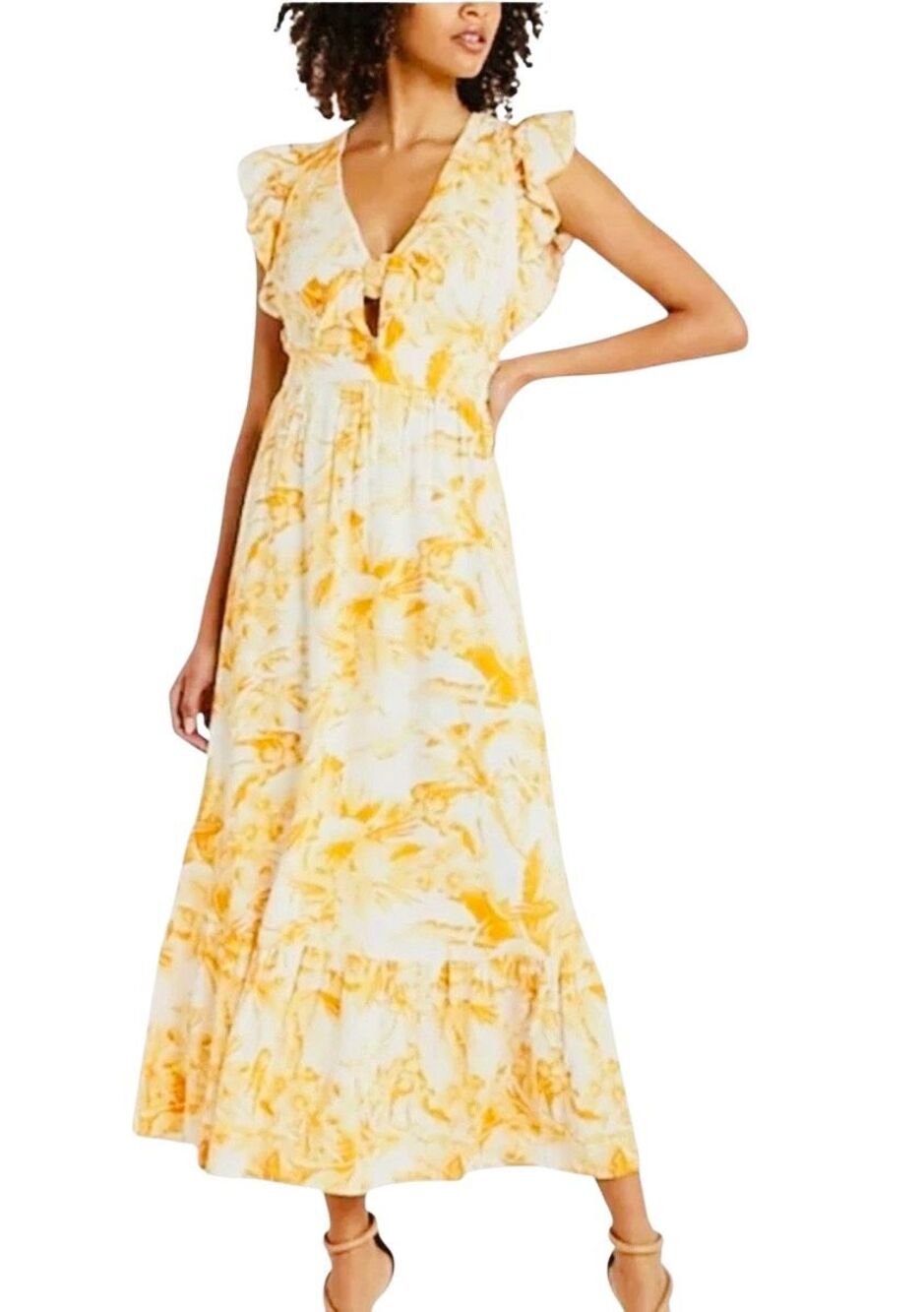 EXPRESS Floral Flutter Sleeve Tie Front Maxi Dress Small